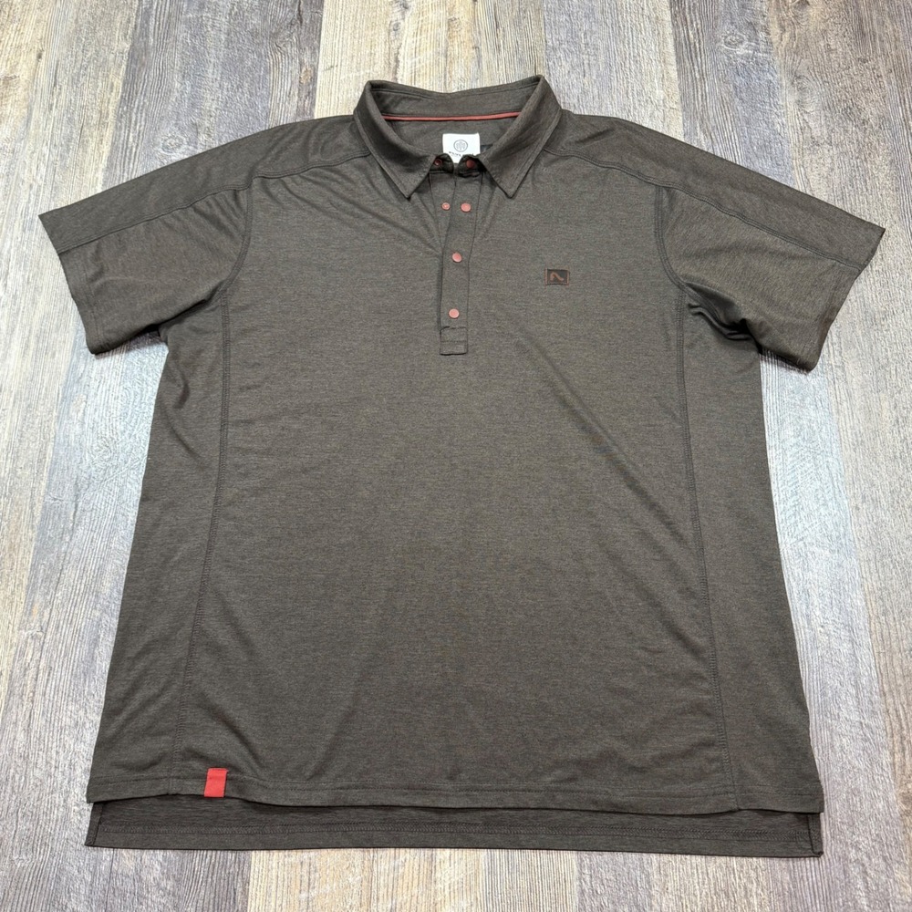 Flylow Polo Shirt Mens Large Brown Short Sleeve Snap Button Outdoor Hiking